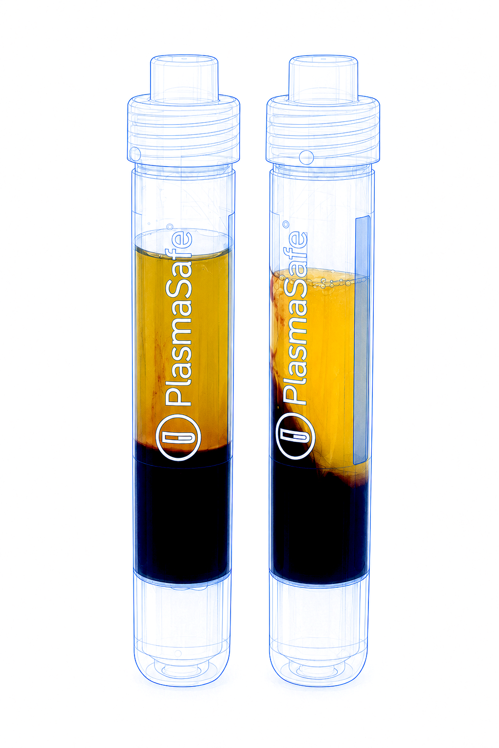 PlasmaSafe Röhrchen: LPC (links) und Fibrin-Clot (rechts)